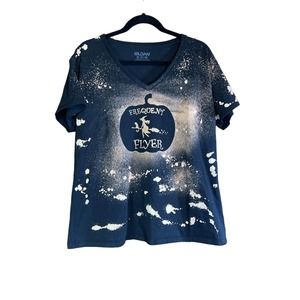 Frequent Flyer Tshirt Sz 2XL Halloween Witch Broomstick Black Bleach Tie Dye